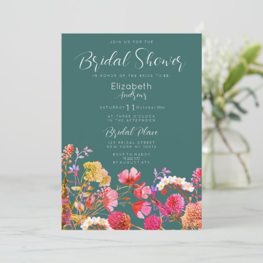 Mauve, orange, rosa Brautparty Einladung (Stehend Vorderseite)