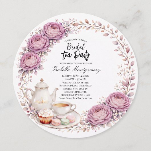 Mauve Palette Tea Party Bridal Shower Einladung (Vorderseite)