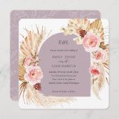 Mauve Pampas Grass Boho Floral Square Wedding Einladung (Vorne/Hinten)