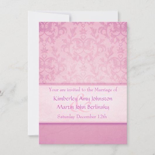 Mauve Pastel Damask feierliche Hochzeitseinladung Einladung (Vorderseite)