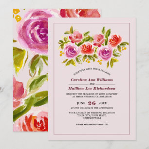 Mauve Peach Red Floral Watercolor Wedding Einladung