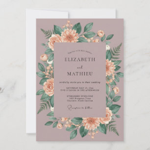 Mauve Pfingstrosenkranz Hochzeit Einladung