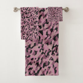 Mauve pink and Charcoal Camo abstract Badhandtuch Set