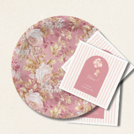 Mauve Pink And Golden Brown Floral Accents Pappteller