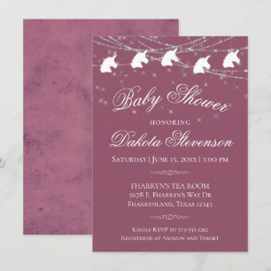 Mauve PInk Baby Shower   Unicorn String Lights Einladung