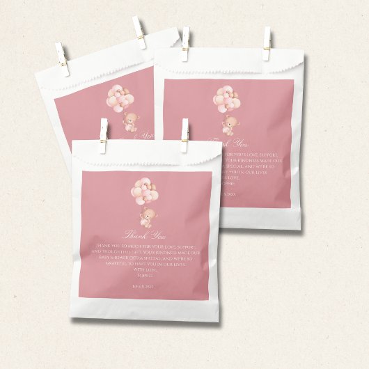 Mauve Pink Balloons, Cute Teddy Bear Geschenktütchen
