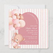 Mauve Pink Balloons, Stripes Bloom Baby Dusche Einladung (Vorderseite)