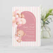 Mauve Pink Balloons, Stripes Bloom Baby Dusche Einladung (Stehend Vorderseite)