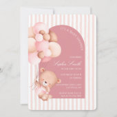 Mauve Pink Balloons, Stripes Bloom Baby Dusche Einladung (Vorderseite)