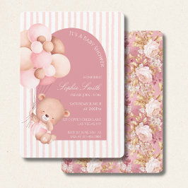 Mauve Pink Balloons, Stripes Bloom Baby Dusche Einladung