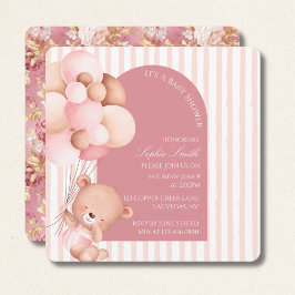 Mauve Pink Balloons, Stripes Bloom Baby Dusche Einladung