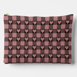 Mauve Pink Black Buffalo Heart Plaid Zubehörtasche