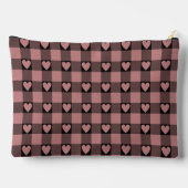 Mauve Pink Black Buffalo Heart Plaid Zubehörtasche (Rückseite)