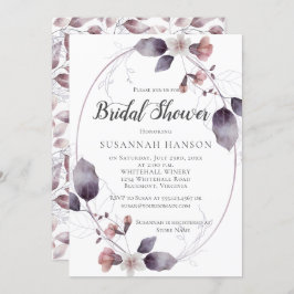Mauve Pink Blume Aquarellfarbe Blätter Brautparty Einladung