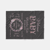 Mauve Pink Elegant Floral Baby Girl Birth Stats Fleecedecke (Vorderseite (Horizontal))