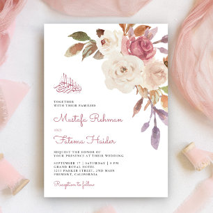 Mauve Pink Floral Bouquet Islamische Hochzeit Einladung