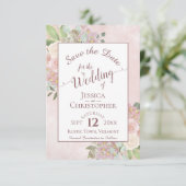Mauve Pink Floral Elegante Calligrafy Wedding Save The Date (Stehend Vorderseite)