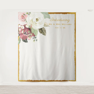 Mauve Pink Floral Gold Edge Wedding Foto Hintergru Wandteppich