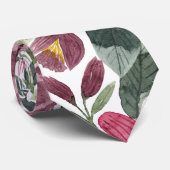 Mauve Pink Forest Green Watercolor Blume Blätter Krawatte (Gerollt)