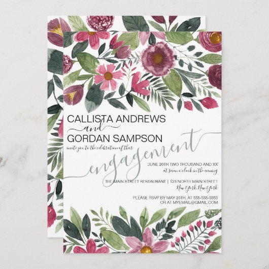 Mauve Pink Forest Watercolor Verlobung Einladung (Vorne/Hinten)