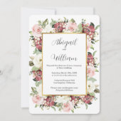 Mauve Pink Green Florals Gold Wedding Einladung (Vorderseite)