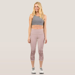 Mauve Pink Imitats Glitzer Yoga Pants Capri Leggings