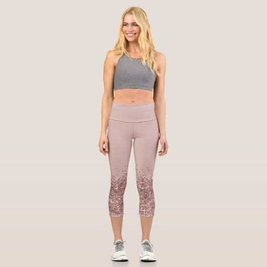 Mauve Pink Imitats Glitzer Yoga Pants Capri Leggings (Vorderseite)