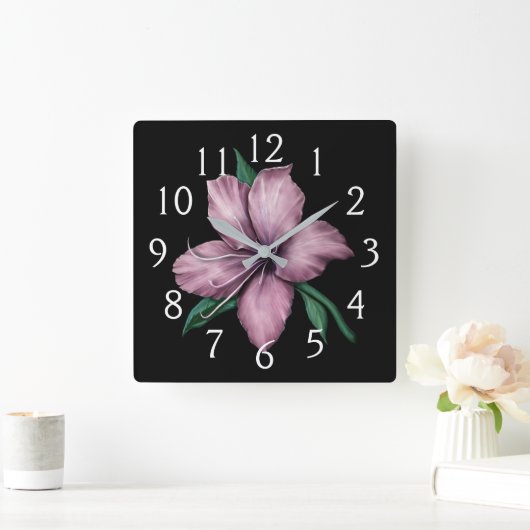 Mauve Pink Lily Quadratische Wanduhr (Zuhause)
