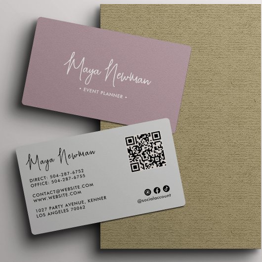 MAUVE PINK Moderne Elegante Minimal QR Code kreati Visitenkarte