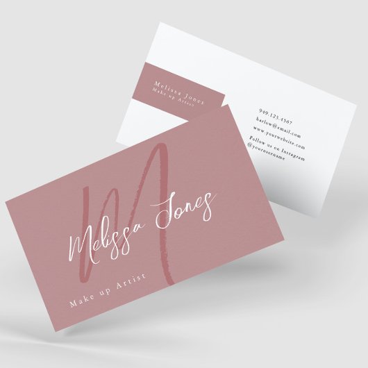 Mauve Pink Monogram Initial Elegant Minimalistisch Visitenkarte