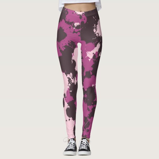 Mauve Pink Paint Spritzer Camouflage Leggings (Vorderseite)