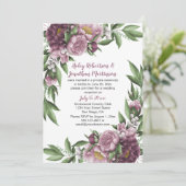 Mauve Pink Peonies Grüne Empfang Einladung (Stehend Vorderseite)