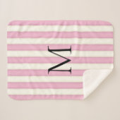 Mauve Pink und antike weiße Streifen Mit Monogramm Sherpadecke (Vorderseite (Horizontal))