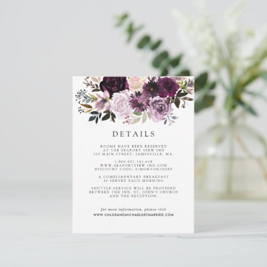 Mauve Pink und Lila Blumengastdetails Begleitkarte (Stehend Vorderseite)
