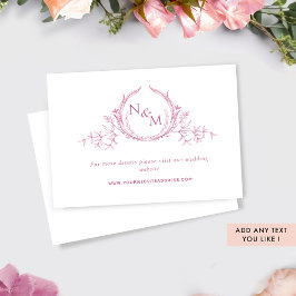 Mauve Pink und White Monogram Wedding Website Begleitkarte