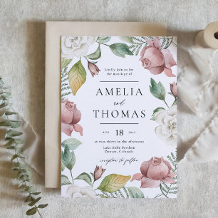 Mauve Pink und White Roses Blumenzeremonie Einladung