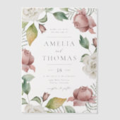 Mauve Pink und White Roses Blumenzeremonie Pergament Einladungen (Vorderseite)