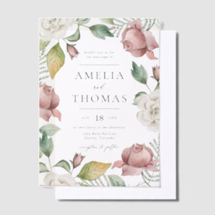 Mauve Pink und White Roses Blumenzeremonie Pergament Einladungen