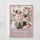 Mauve Pink Vier Foto Collage Script Hochzeit Dankeskarte (Vorderseite)