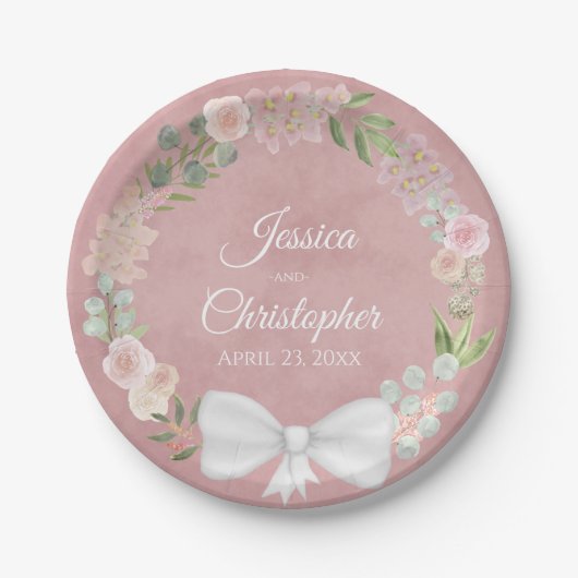 Mauve Pink Watercolor Blumenzeremonie Pappteller (Vorderseite)