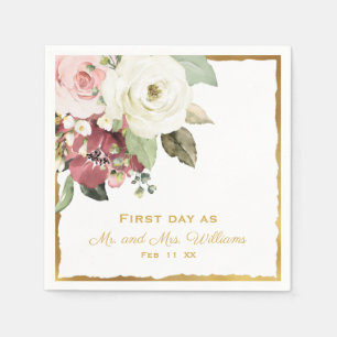 Mauve Pink White Floral 1. Tag als Mr. Wedding Serviette