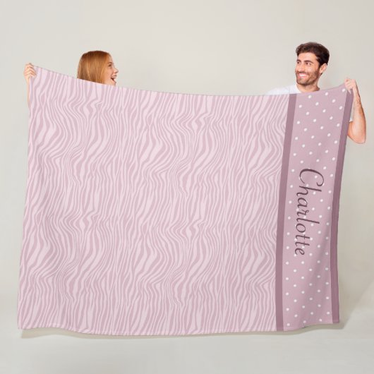 Mauve Pink Zebra Print & Polka Dots Fleece Blanket (Beispiel)