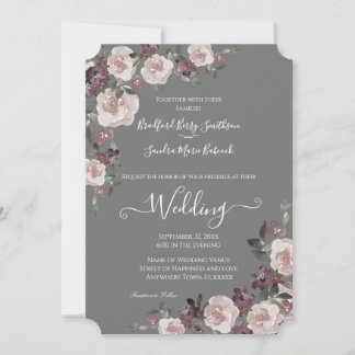 Mauve Plum auf der Einladung zur Hochzeit von Grau