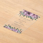 Mauve Plum Lila Blumenhochzeit Sichern Sie das Dat Acryleinladungen (Ablage )
