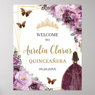 Mauve Plum Lila Floral Princess Gold Quinceañera Poster