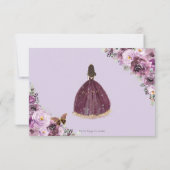 Mauve Plum Lila Floral Quinceñera Princess UAWG RSVP Karte (Rückseite)
