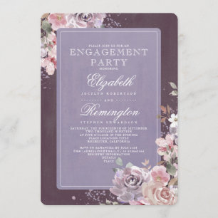 Mauve Plum Lilac Vintag Floral Engagement Party Einladung