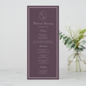 Mauve Plum Monogram Wedding Weekend Itinerary Einladung (Stehend Vorderseite)