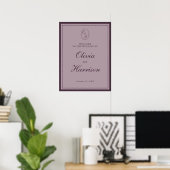 Mauve Plum Monogram Wedding Welcome Sign Poster (Heimbüro)