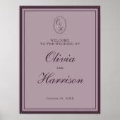 Mauve Plum Monogram Wedding Welcome Sign Poster (Vorne)